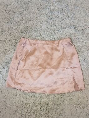 zeagoo Pale Pink Satin Mini Skirt with Side Slit